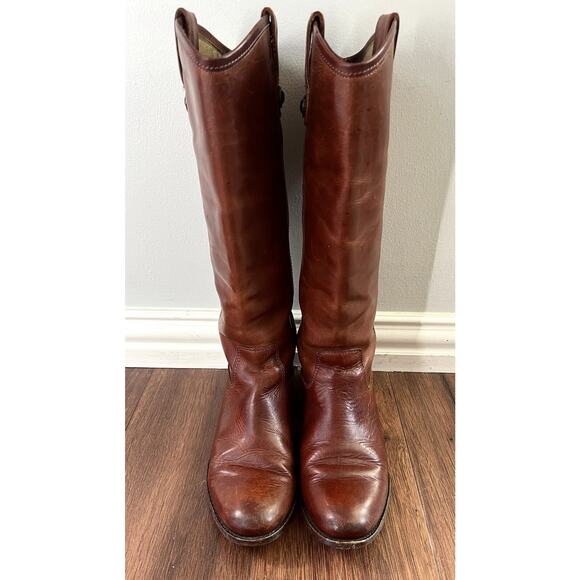 FRYE Melissa Button Brown Buffed Waxy Leather Tall Lug Riding Boots - Picture 2 of 11